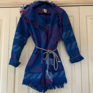 Roxy Hooded Wrap Fringe Jacket